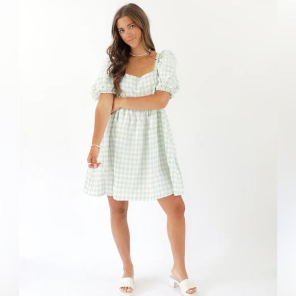 ARULA Green Gingham Mini Dress - Picture 1 of 6